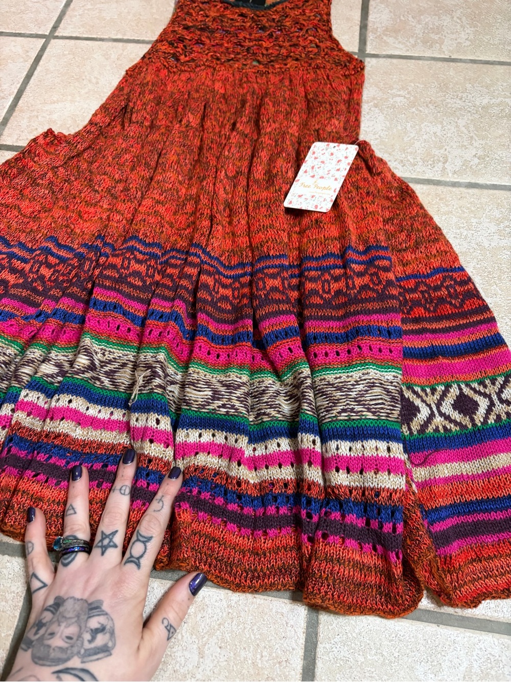 NWT Free People Knit Crochet Southwest Mini Dress Boho (Multicolor) Size Large - Picture 3 of 11